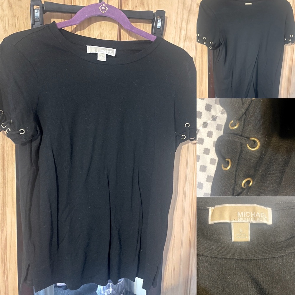 MK black tee shirt W/ gold on the sleeves size S